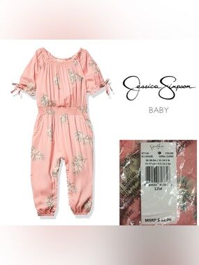 🆕JESSICA SIMPSON BABY - 12M - NWT - PINK GREEN FLORAL JUMPSUIT